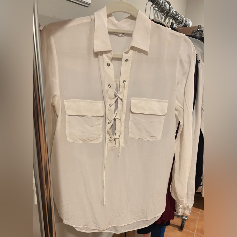 Club Monaco Ivory Lace-Up Blouse